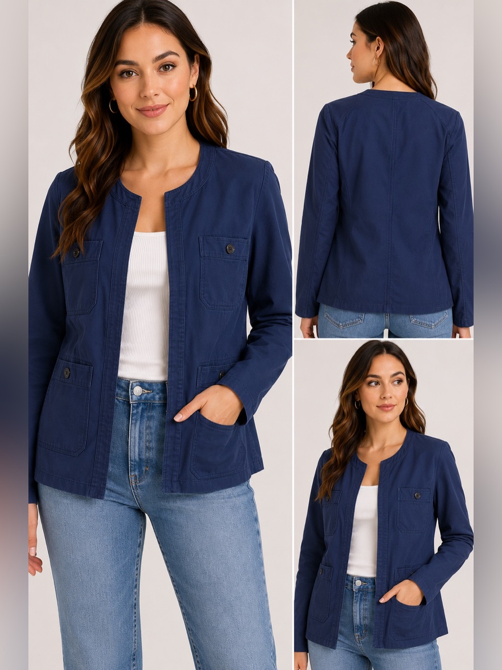 Caslon Navy Blue Utility Jacket NWT Size Medium 4 Pocket